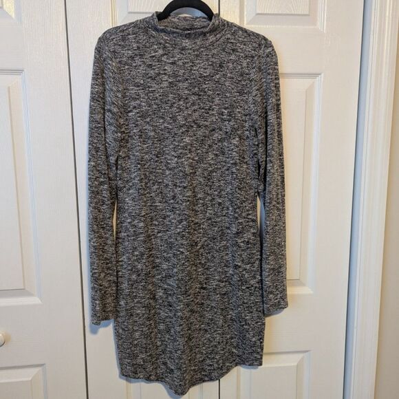 Women's Express Heather Gray Mock Neck Knit Sweater Dress Lightweight Large - Picture 1 of 4